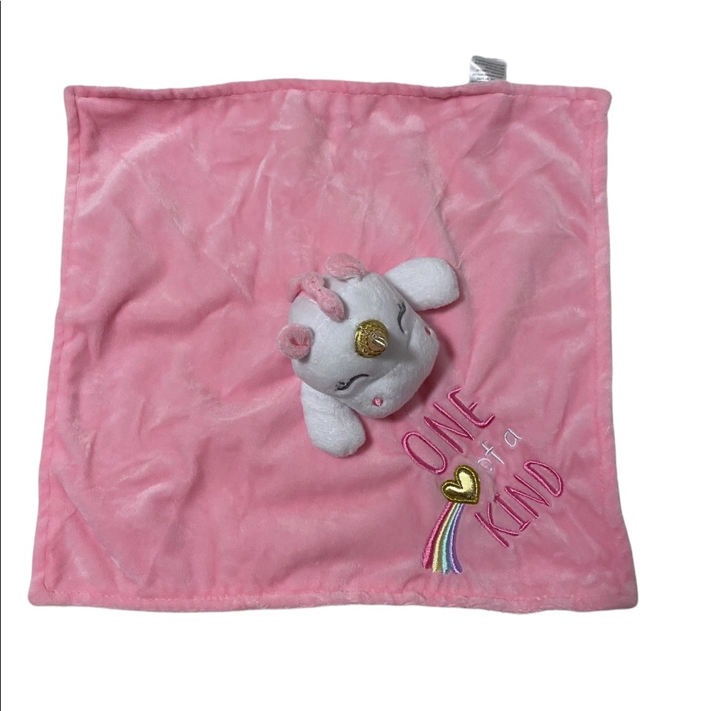 Baby starters pink white unicorn lovey security blanket